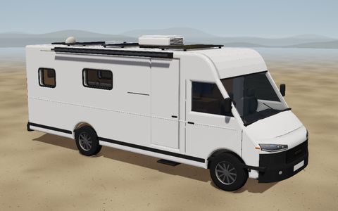 Hybrid-Kastenwagen mit breitem Aufbau in 3D